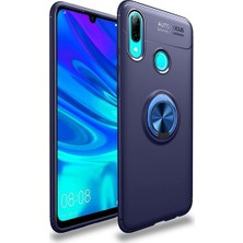 TahTicMer Xiaomi Redmi Note 7 Kılıf Silikon Yüzüklü Standlı Metal Araç Tutuculu Ravel Tpu Lacivert