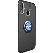 TahTicMer Xiaomi Redmi Note 7 Pro Kılıf Silikon Yüzüklü Standlı Metal Araç Tutuculu Ravel Tpu Siyah Mavi