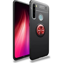 TahTicMer Xiaomi Redmi Note 8T Kılıf Silikon Yüzüklü Standlı Metal Araç Tutuculu Ravel Tpu Siyah Kırmızı