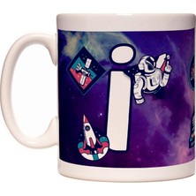 Rock'n Fox Harfli Uzay ve Astronot Tasarımlı Baş Harf I Harfi Kupa Bardak