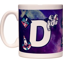 Rock'n Fox Harfli Uzay ve Astronot Tasarımlı Baş Harf D Harfi Kupa Bardak