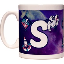 Rock'n Fox Harfli Uzay ve Astronot Tasarımlı Baş Harf S Harfi Kupa Bardak