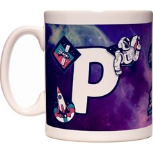 Rock'n Fox Harfli Uzay ve Astronot Tasarımlı Baş Harf P Harfi Kupa Bardak