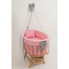 Bebekonfor Pembe Yıldız Uyku Setli Doğal Ahşap Sepet Beşik 63*100