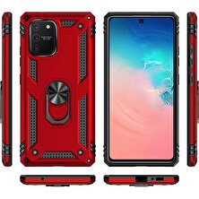 Gpack Samsung Galaxy S10 Lite Kılıf Tank Koruma Vega Standlı Yüzüklü Mıknatıslı Kırmızı