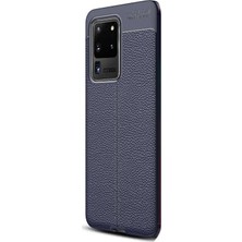 Case Street Samsung Galaxy S20 Ultra Kılıf Niss Silikon Deri Görünümlü Lacivert