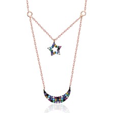 By Barun Renkli Ay Yıldız Kolye Rose