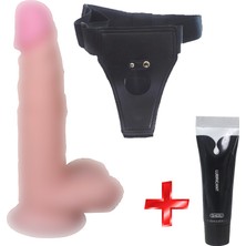 Xise Gerçekci Damarlı 19 cm Kemerli Belden Bağlamalı Realistik Dildo + Jel
