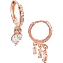 By Barun Üç Taşlı Sallantı Küpe Rose