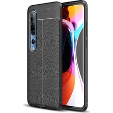 Case 4U Xiaomi Mi 10 Kılıf Rugan Armor Deri Görünümlü Yüksek Kalite Silikon Niss Siyah