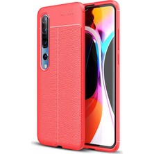 Case 4U Xiaomi Mi 10 Kılıf Rugan Armor Deri Görünümlü Yüksek Kalite Silikon Niss Kırmızı