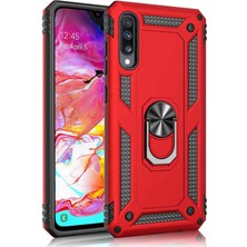 Case 4U Samsung Galaxy A30S - A50 - A50S Kılıf Çift Katmanlı Yüzüklü Manyetik Vega Kapak Kırmızı