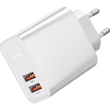 Baseus CCFS-E02 Speed Dual Qc 3.0 U+U 30W Hızlı Şarj Adaptör - Beyaz
