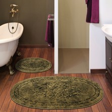 Alanur Home Damaks Oval Cotton Eskitme 2'li Paspas Seti Klozet Takımı Kahve