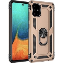 Tekno Grup Samsung Galaxy Note 10 Lite Kılıf Çift Katmanlı Yüzüklü Manyetik Vega Kapak - Gold + Tam Kaplayan 5d Cam Ekran Koruyucu