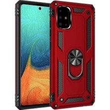 Tekno Grup Samsung Galaxy Note 10 Lite Kılıf Çift Katmanlı Yüzüklü Manyetik Vega Kapak - Kırmızı + Tam Kaplayan 5d Cam Ekran Koruyucu