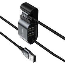 Baseus CALHZ-01 Apple iPhone USB Kablo + Araba Arka Koltuk Çift USB Çoğaltıcı - Siyah