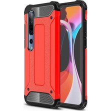 Case 4U Xiaomi Mi 10 Kılıf Military Armor Çift Katmanlı Crash Silikon Kılıf Kırmızı