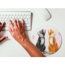 Wuw Tatlı Aşıklar Kedili Yuvarlak Mouse Pad