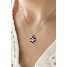 By Barun Lacivert Mineli Papatya Çiçek Kolye Rose