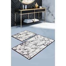 Chilai Home Marble Beyaz 2'li Set Banyo Halısı, Paspas Kaymaz Tabanlı Djtbanyo
