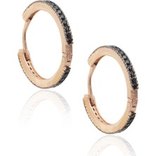 By Barun Siyah Taşlı Halka Küpe Rose