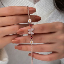 Papatya Silver Kelebek Papatya Uğur Böceği Mineli Rodyum Kaplama Gümüş Bileklik