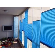 Erikmann Cam Balkon Perdesi Yapıştırmalı Plise Perde 102 gr/m2 Antrasit Profil Mavi Kumaş 45 x 140 cm