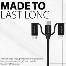 Promate Pentapower Şarj ve Data Kablosu 6 sı 1 arada Çoklu Uçlu Lightning, USB-A, Type-C, Mikro USB