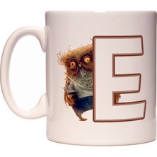 Rock'n Fox E Harfi Uykusuz Baykuş Baş Harf Tasarımlı Kahve Kupa Bardak