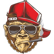 Sticker Fabrikası Puro Sigara Içen Maymun Sticker 00251 7 x 8 cm Renkli