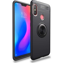 Case 4U Xiaomi Redmi Note 6 Pro Kılıf Autofocus Shockprof Ravel Yüzüklü Standlı Slikon Kapak + Cam Ekran Koruyucu Siyah