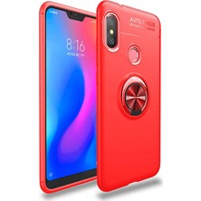 Case 4U Xiaomi Redmi Note 6 Pro Kılıf Autofocus Shockprof Ravel Yüzüklü Standlı Slikon Kapak + Cam Ekran Koruyucu Kırmızı