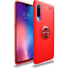 Case 4U Xiaomi Mİ A3 Kılıf Autofocus Shockprof Ravel Yüzüklü Standlı Slikon Kapak + Cam Ekran Koruyucu Kırmızı