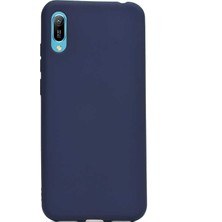 Case 4U Huawei Y6 2019 Kılıf Klasik Mat Renkli Yumuşak Premier Silikon + Cam Ekran Koruyucu Lacivert