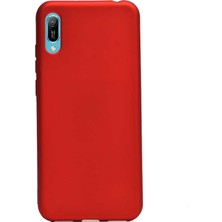 Case 4U Huawei Y6 2019 Kılıf Klasik Mat Renkli Yumuşak Premier Silikon + Cam Ekran Koruyucu Kırmızı