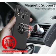 Case 4U Huawei P20 Lite Kılıf Autofocus Shockprof Ravel Yüzüklü Standlı Slikon Kapak + Cam Ekran Koruyucu Siyah