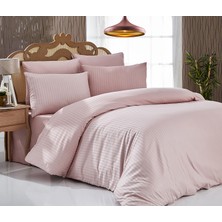 Komfort Home Tek Kişilik Çizgili Pamuk Saten Nevresim Seti Pudra