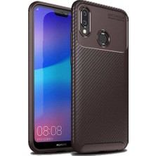 Case 4U Huawei P20 Lite Kılıf Rugged Armor Karbon Desenli Lüx Negro Silikon Arka Kapak Kahverengi