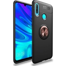 Case 4U Huawei P30 Lite Kılıf Autofocus Shockprof Ravel Yüzüklü Standlı Slikon Kapak Siyah - Rose Gold