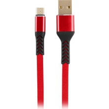 MF Product Jettpower 0001 Metal Başlıklı Örgülü 2.4A Micro Usb Hızlı  Şarj Kablosu 30 cm Kırmızı