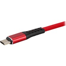 MF Product Jettpower 0001 Metal Başlıklı Örgülü 2.4A Micro Usb Hızlı  Şarj Kablosu 30 cm Kırmızı