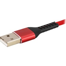 MF Product Jettpower 0001 Metal Başlıklı Örgülü 2.4A Micro Usb Hızlı  Şarj Kablosu 30 cm Kırmızı