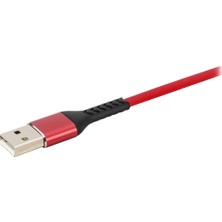 MF Product Jettpower 0001 Metal Başlıklı Örgülü 2.4A Micro Usb Hızlı  Şarj Kablosu 30 cm Kırmızı