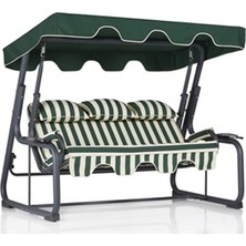 Erinöz Vitis 3 Kişilik Bahçe Balkon Teras Salıncağı - Minder: Yeşil / Krem Tente: Yeşil