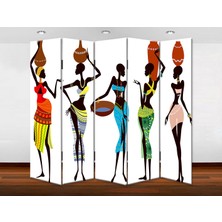 DEKOBUL Afrika 5 Kanat Kanvas Tekerlekli Paravan