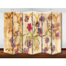 DEKOBUL Çiçek 6 Kanat Tekerlekli Kanvas Paravan