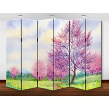 DEKOBUL Ağaçlar Çiçek Açmış 6 Kanat Tekerlekli Kanvas Paravan