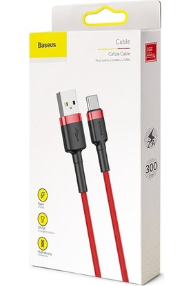 Baseus CATKLF-U09 Cafule USB Type-C 3 M 2.0A Hızlı Şarj Halat USB Kablo Siyah - Kırmızı