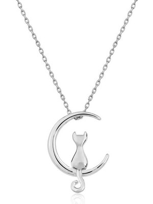 Gumush Gümüş Hilal Kedi Kolye